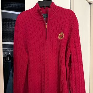 Lauren Ralph Lauren Red Zip-Up Cable Knit Sweater Size Large